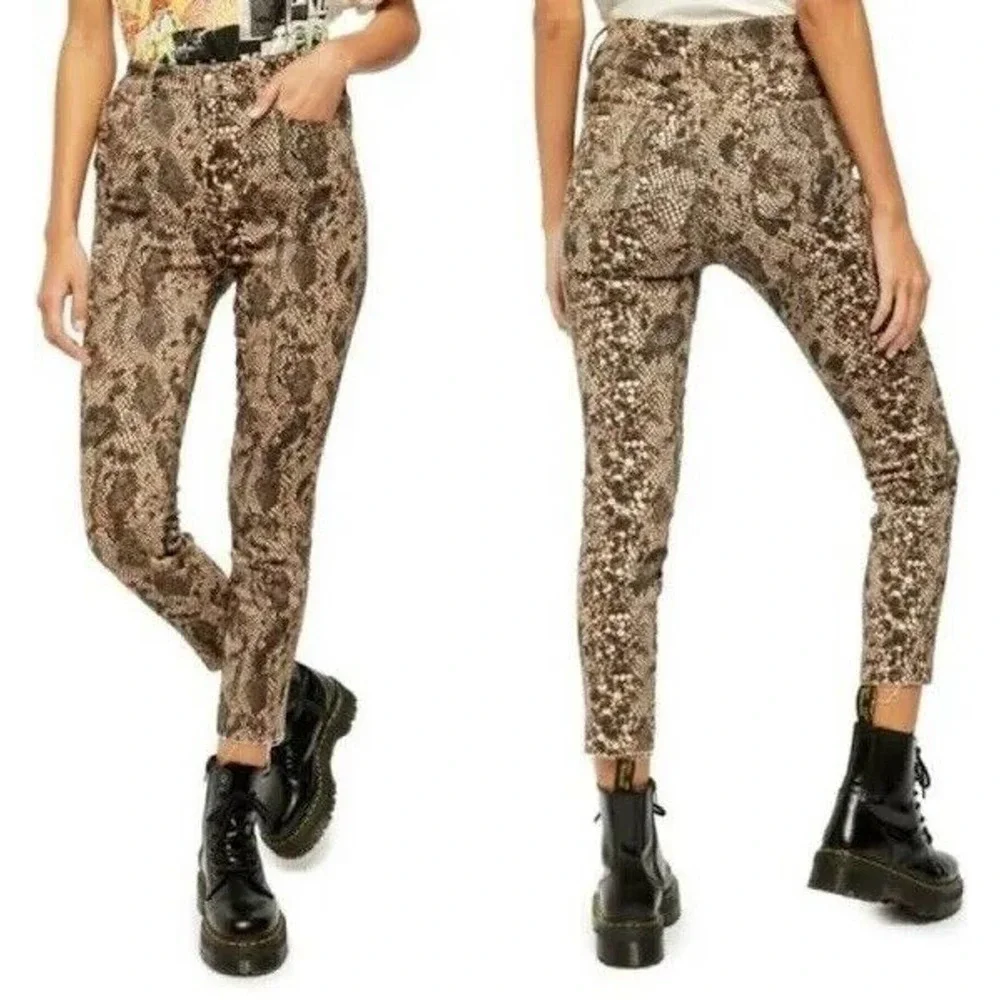 Free People We The Free Two Faced Snakeskin High Waist Frayed Jeans - Size 30